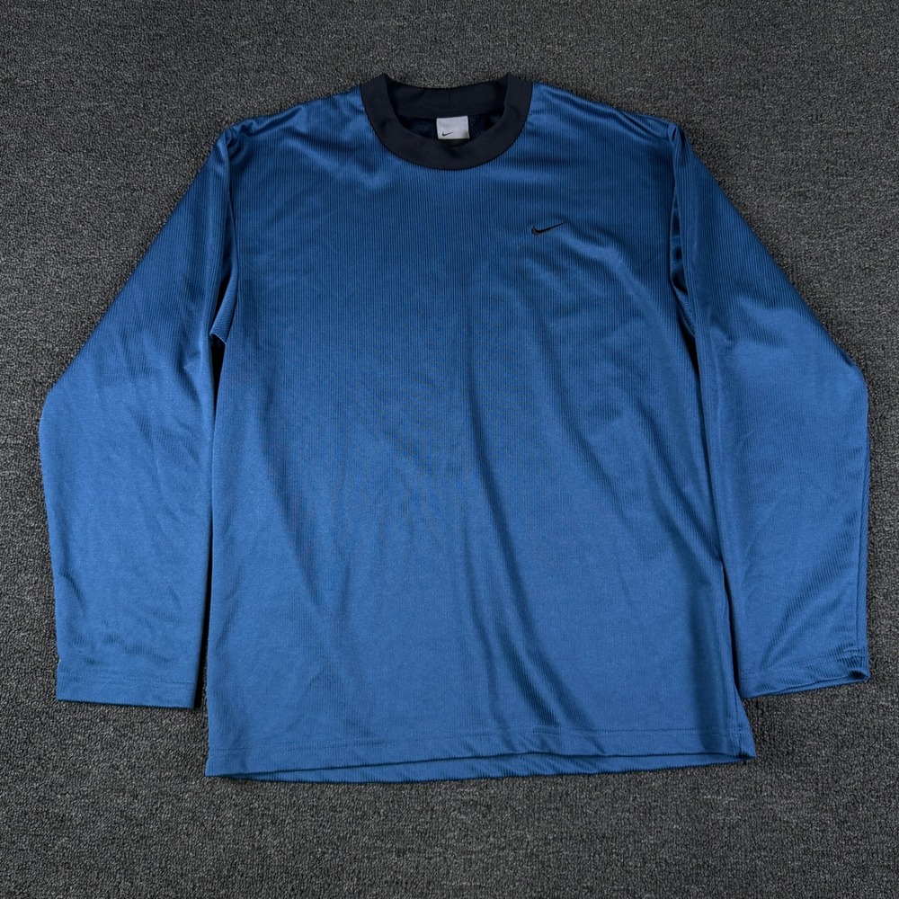Nike Shirt Vintage Mens S F1 LDR Blue Ribbed Long Sleeve Crew Neck EUC